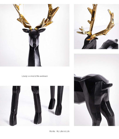 BrichLife 2pcs 3D Geometric Elk Resin Statue, Seated and Standing Elegant Lucky Deer, Luxurious Simple Style Ideas, Suitable for Living Room, Wine Cabinet, Display Stand, Bedroom, Office Desktop