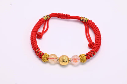 FAIRY CONCEPT Natural Strawberry Quartz & Rose Quartz Red Rope Bracelet for Women - Handmade Healing Crystal Jewelry with Lucky Gold Beads, Heart Chakra Energy Gift