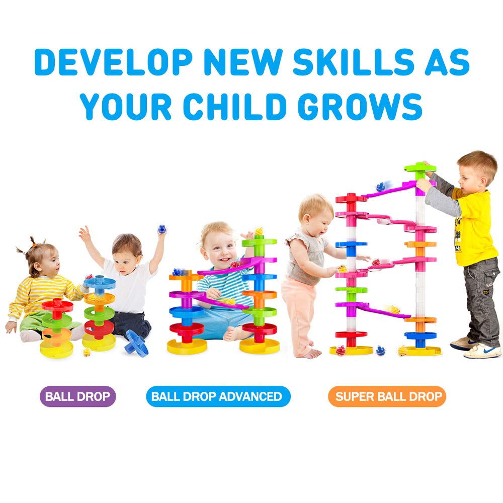 WEofferwhatYOUwant Super Ball Drop – Montessori 26-Piece Giant Marble Run for Toddlers 10M+ Extra Tall STEM Tower with Large Balls Windy Ramps & Double Bridges Expandable Durable & Educational Toy Set