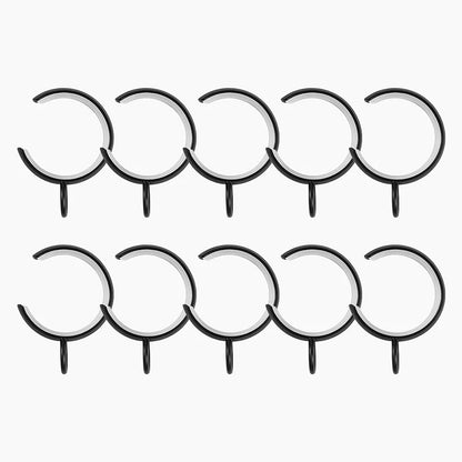 TWOPAGES 10 Pcs C Shaped Bypass Curtain Rings for French Return Rods, Black Heavy Duty Iron Passing Drapery Rings with Eyelets, Glide Smoothly Over Center Brackets, Matte Black