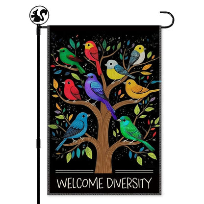 LAGZDFC Welcome Diversity Garden Flag Yard Decoration Gifts, Double Sided Farmhouse Outdoor Lawn Decor Yard Flag, Funny Rainbow Diverse Birds Welcoming Sign, Unity Equality Community Pride Flags