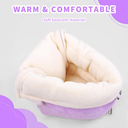 Hoopttay Bird Bed for Cage Winter Warm Bird Bed with Soft Plush Hanging Hammock & Hut Tent, Hideaway Sleeping Nest for Budgies, Parakeets, Cockatiels (Purple, M)