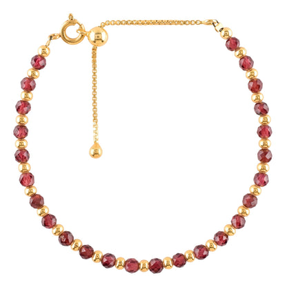 ZEMBIENCE Natural Red Garnet Gemstone Bracelet for Women, January Birthstone Jewelry, 18K Gold Plated Micro- Beads, Handmade Bolo Single Slider Chain, Healing Crystal, Christmas Gift, 10inch