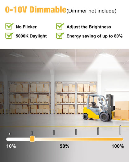 JC-LGL LED Linear High Bay Light, 130W 19500LM High Bay LED Shop Lights, 120-277V, 5000K, 0-10V Dimmable LED Shop Light, Linear High Bay Light for Warehouse Workshops, UL Complied, 4 Pack
