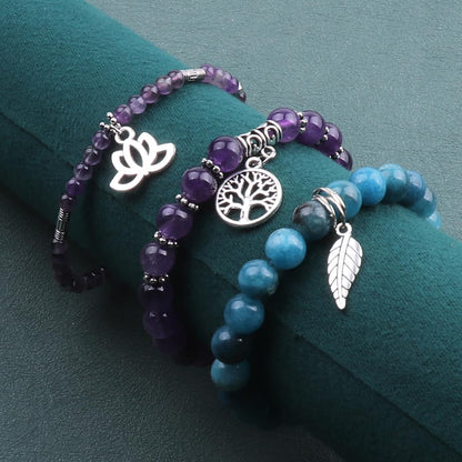 UEUC Tree of Life Yoga Healing Stone Bracelets, Multilayer Lotus Chakra Stone Reiki Bracelet Sets, Anxiety Crystal Natural Stone,for Women Stress Relief(#142)