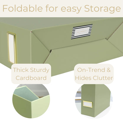 BLU MONACO | Set of 6 Foldable Magazine File Holders in Earth Green | Heavy-Duty Vertical File Organizers with Label Holders | Desk Organizer Set for Paperwork, Documents & Office Storage
