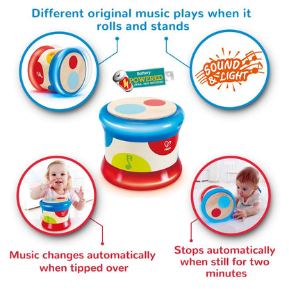 Hape Baby Drum | Colorful Rolling Drum Musical Instrument Toy for Toddlers, Rhythm & Sound Learning, Battery Powered (E0333)