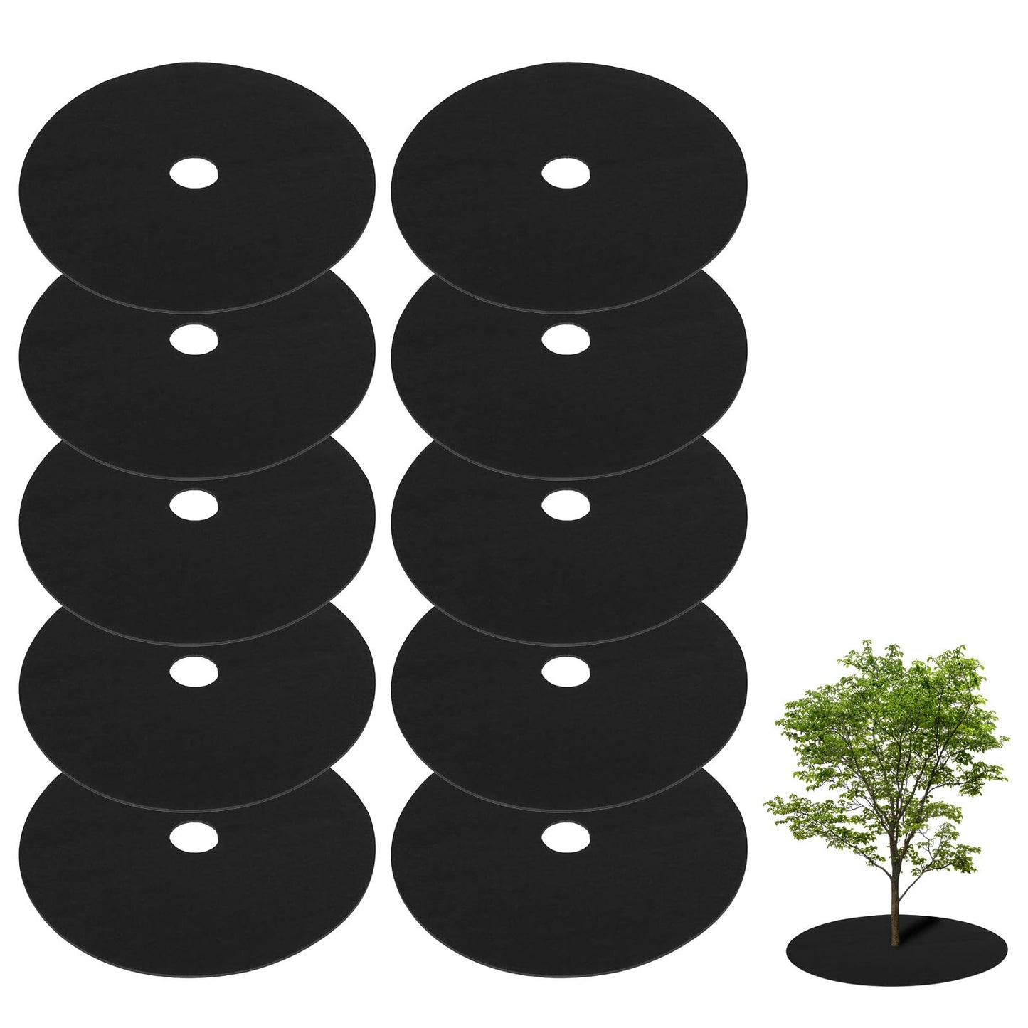 TezhiIe 10 PCS Non Woven Tree Rings, Round 24.4 Inches Base Weed Barrier Fabric Cover, Degradable & Reusable Tree Mulch Rings for Landscaping Weed Control Root Protection