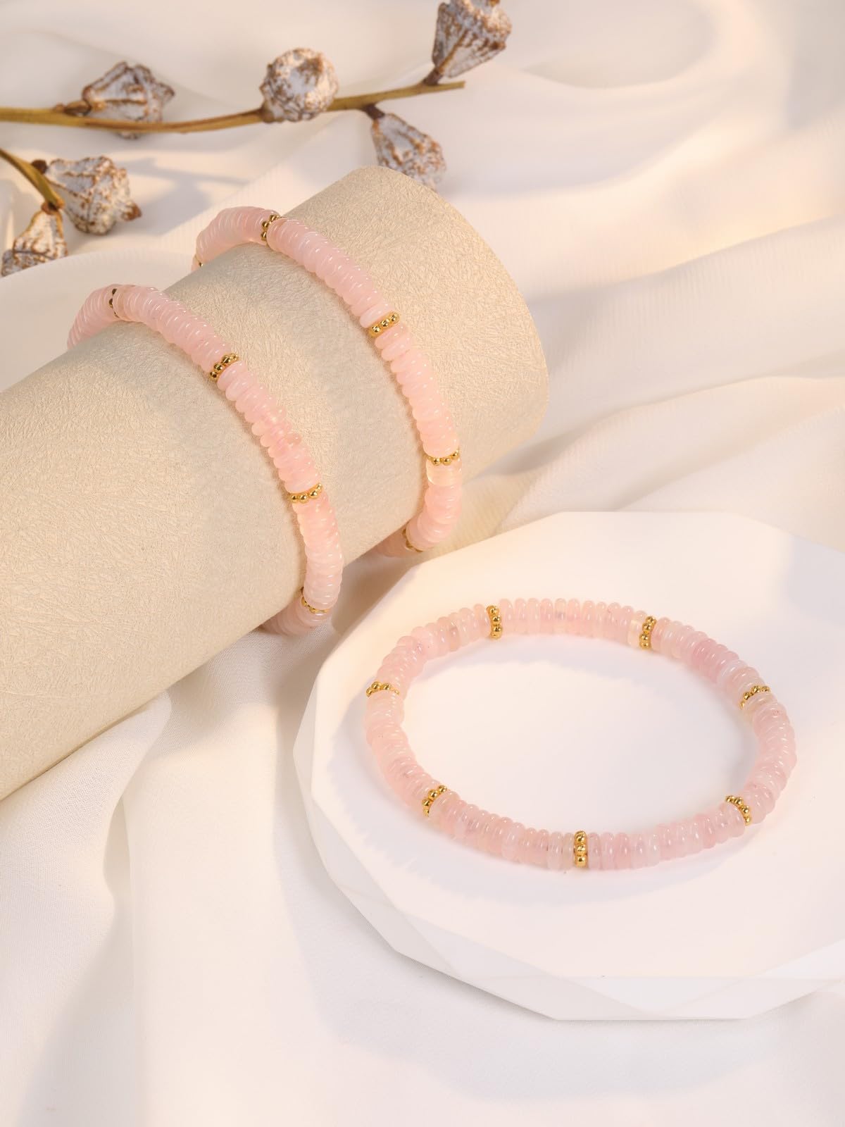 Top Plaza Rose Quartz Crystal Bracelets for Women Natural Semi-Precious Gemstone Beaded Stretch Bracelet Spiritual Jewelry Gifts for Mom
