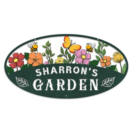 MeMate Garden Signs, Personalized Metal Signs, Garden Sign to Personalize, Customized Name Wall Art for Garden Outdoor Decor, Large Sign for Vegetable Garden She Shed, Personalized Outdoor Plaque