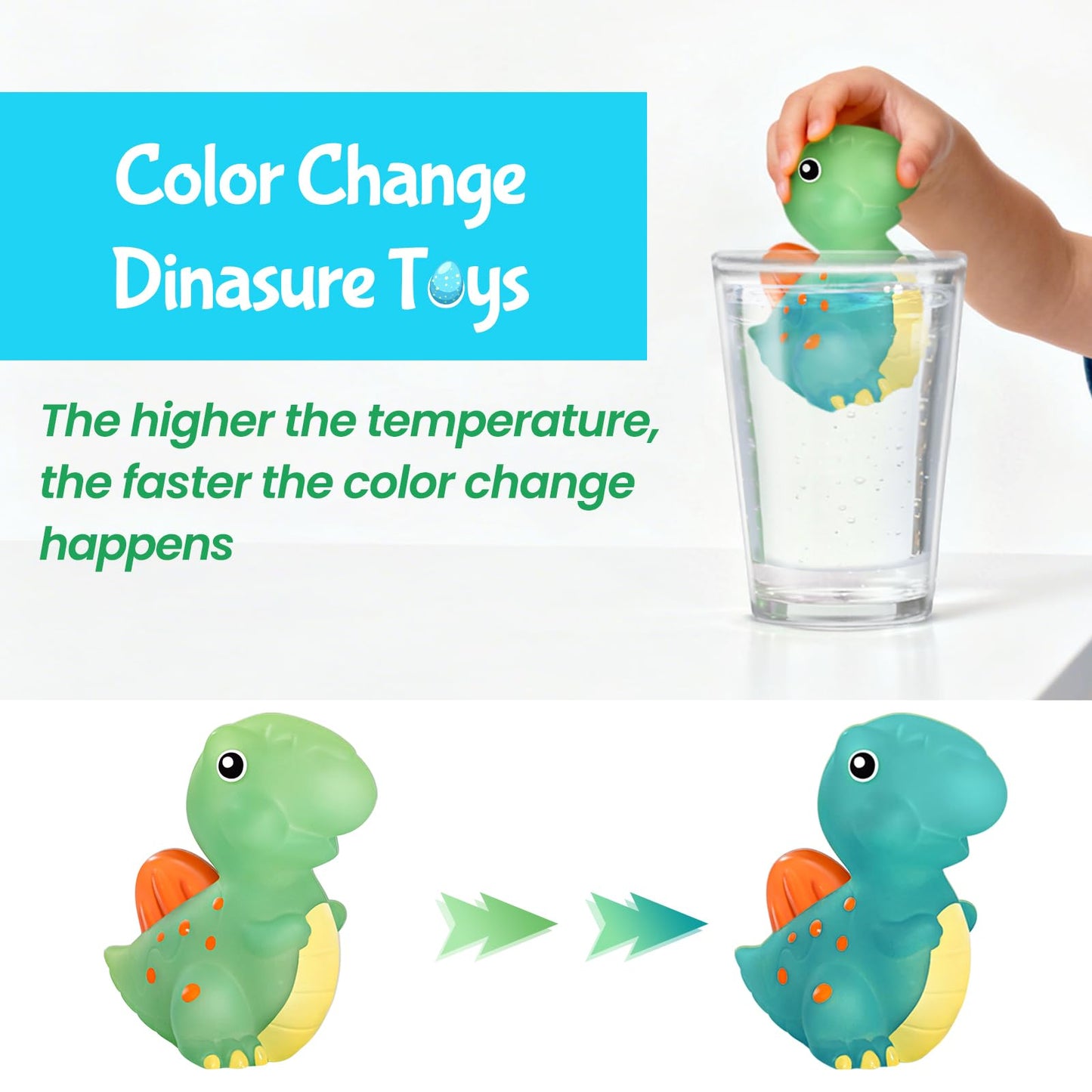 No Hole Dinosaur Bath Toys - Color Change Bath Toys for Toddlers, Fun Water Pool Bathtub Toys for Boys & Girls (with Dino net)