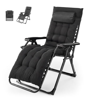 NEWBULIG Zero Gravity Chair, Folding Patio Recliner with Removable Cushion & Cup Holder Trays, Portable Lounge Chair for Beach & Camping, Classic Black