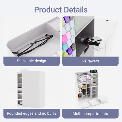 White Plastic Desktop Organizer – Stackable Office Desk Supplies Storage, Stationary,Marker,Crayon Organizer with Drawer – Perfect for Office, School, or Makeup Storage