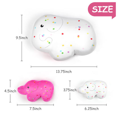 BenBen Cookies Plush Toys, 13.75”, 7.5” and 6.25” Cute Elephant Family Stuffed Animal, Kawaii Food Plushies, Fun Decorative Pillows for Room Décor, Set of 3, White and Hot Pink