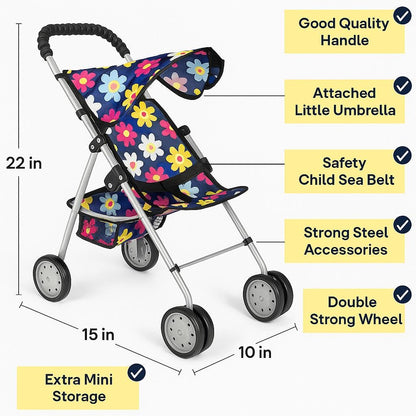 fash n kolor 3 Piece Baby Doll Play Set Flower Design Includes - Foldable Pack N Play, Baby Doll Stroller, Baby Doll High Chair, Fits Up to 18'' Dolls 3 Piece Doll Accessories Set, Best Gift for Girls