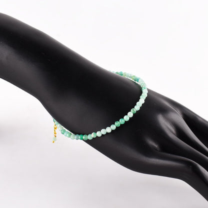 Natural Green Emerald Gemstone Micro Beads Dainty Bracelet Jewelry for Women, May Birthstone, Chakra Energy Crystals, 14k Gold Plated Chain 8 inch Adjustable