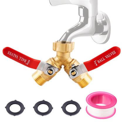 ZZBUY Hose Splitter 2 Way Heavy Duty, 3/4 Inch GHT Thread Y Valve Connector with Stainless Steel Long Handle, Full Flow Brass Garden Hose Splitter for Outdoor Faucet, Washing, and Garden Irrigation
