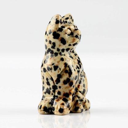 50mm Dalmatian Jasper Natural Stone Cats Statue Feng Shui Crafts Carved Figurine Chakra Carving Healing Reiki