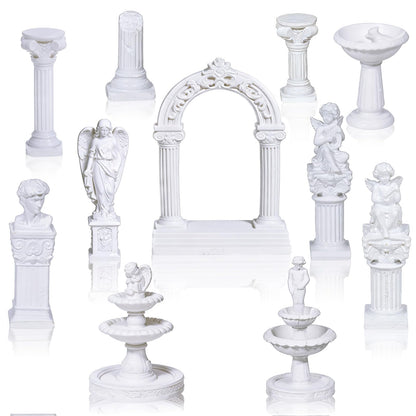 Warmtree 1:12 Scale Miniature Fairy Garden Furniture Accessories 11 Pcs White Resin Greek Statue Angel Sculpture Fountain for Mini Fairy Garden Micro Landscape DIY Craft Decoration