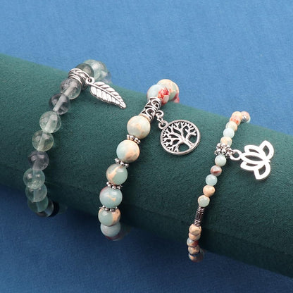 UEUC Tree of Life Yoga Healing Stone Bracelets,Multilayer Lotus Chakra Stone Reiki Bracelet Sets,Anxiety Crystal Natural Stone,for Women Stress Relief(#155)