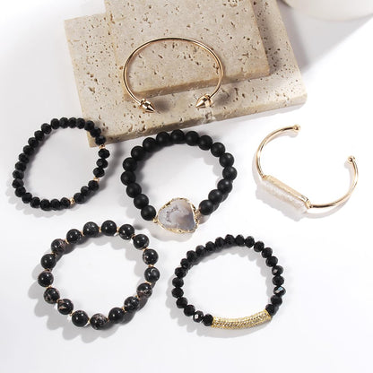 Yomisa 6PCS Natural Boho Beaded Bracelets Bangle for Women,Healing Turquoise Tiger eyes Agate Crystal Gemstone Stone Diamond Chakra Multi Wrap Bohemian Handmade Jewelry Beads Stretch Bracelet Set