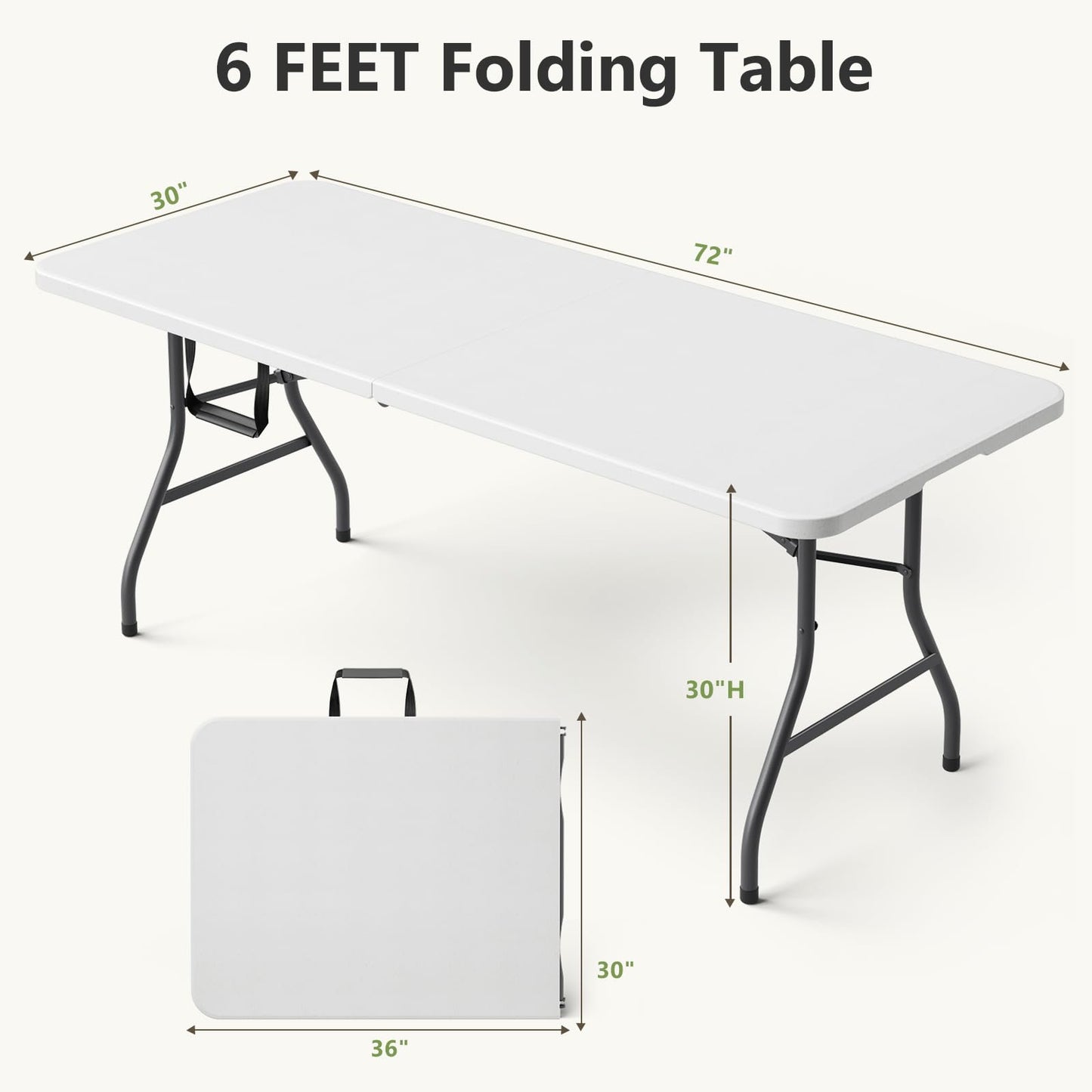 MAKE CHANGES Folding Table, 6 FT Foldable Plastic Table with Carrying Handle, Heavy Duty Portable Fold-in-Half Utility Table for Party, Camping, Banquet, Craft, Wedding, Indoor & Outdoor Use