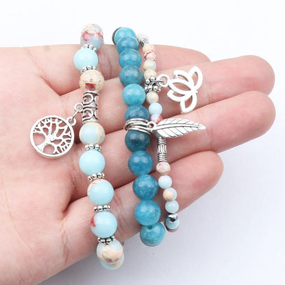 UEUC Tree of Life Yoga Healing Stone Bracelets, Multilayer Lotus Chakra Stone Reiki Bracelet Sets, Anxiety Crystal Natural Stone,for Women Stress Relief(#134)