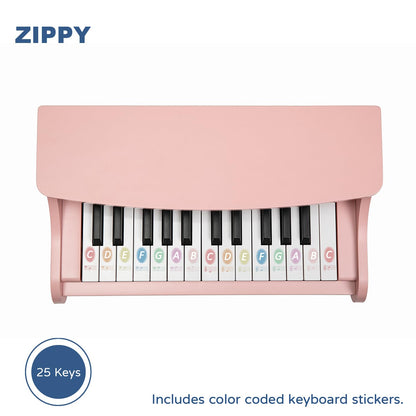 ZIPPY Kids Piano Keyboard, 25 Keys Digital Piano for Kids, Mini Music Educational Instrument Toy, Wood Toy for Toddlers Girls Boys (Pink)