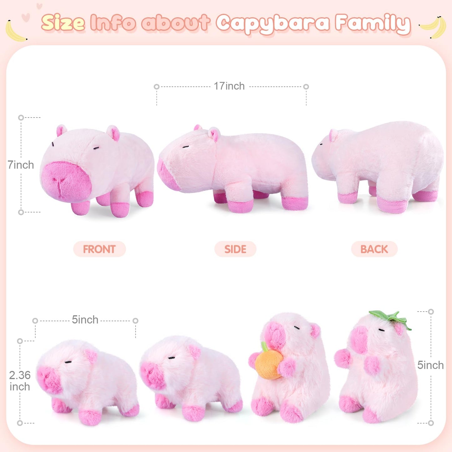SuzziPals 5-in-1 Pink Capybara Plush with Babies Inside, 5Pcs Set Capybara Stuffed Animal with Mommy & 4 Babies, Cute Plush Pillow Decor, Cute 3 to 8 Year Old Girl Gift, Imaginative Toy (Capibara)