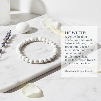 The Vida Handmade AAA+ Quality Crystal Stretch Elastic Bracelet - Nature Gemstone - Jewelry Gift - Holiday Gift - For Women & Men (Howlite)