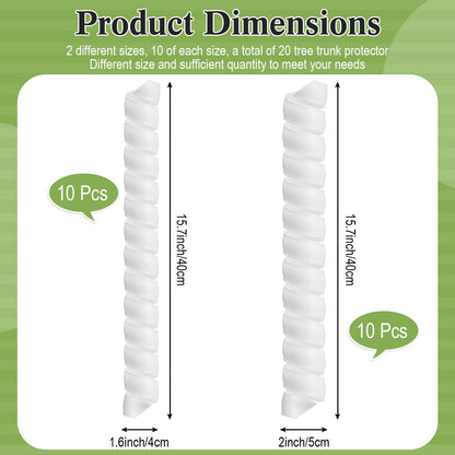 Wesiti 20 Pcs Tree Trunk Protector Plastic Spiral Trunk Tree Wrap Guard Bark Tube Protectors to Protect Bark Saplings from Deer Cats Rodents Rabbit Mowers (White)