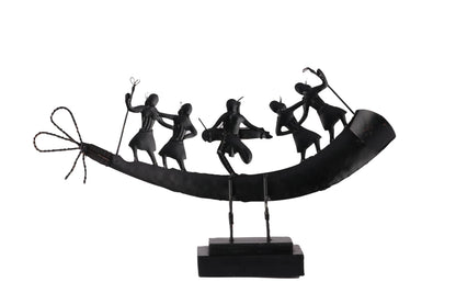 SHILP KATHA Handmade Antique Decorative Showpiece in Iron for Home décor — Home Decoration Gift Items for Living Room Bedroom House Warming | Bastar Tribal Art Dance (17 inch, Wrought Iron)