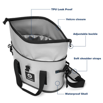 Vogano 40 Can Soft Cooler Bag - Insulated Leak-Proof Large Cooler Bag with Roll-Top Waterproof Seal | Portable Ice Chest for Camping, Beach, Travel, Picnics | 24HR Cold Retention (Gray)