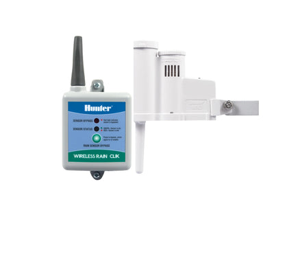 Hunter Rain Clik WRCLIK Wireless Rain Sensor with Freeze Shutoff, Automatic Shutoff for Sprinkler Controllers, Compatible with Most Irrigation Controllers, Mounts Easily to Gutter or Wall