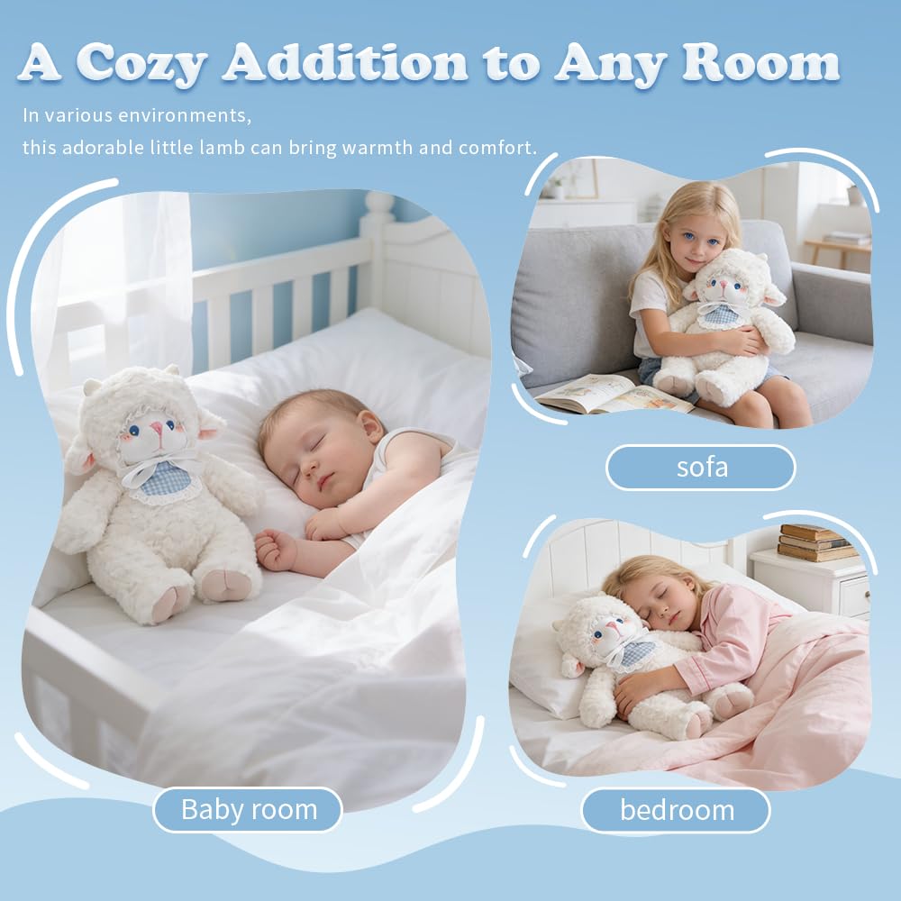 Tatuire Weighted Stuffed Animals White Lamb 14.6 inches Sheep Plush with Blue Eyes, Soft Baby Gift for Kids Girls Women Birthday.