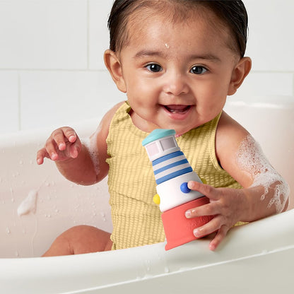 Itzy Ritzy Bathtime Gift Set – 12-Piece Baby Bath Toys for Infants & Toddlers – Stacking Lighthouse, Ring Toss, Scoop, Squirters & Sailboat – Develops Motor Skills & Teaches Cause & Effect (Nautical)