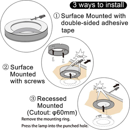 VST Under Cabinet Lighting 12V 2W (12W Total, 60W Equivalent), Wireless Dimmer Switch, Recessed or Surface Mount Wiried Puck Light for Kitchen, Wardrobe (6 Pack Black 3000K)