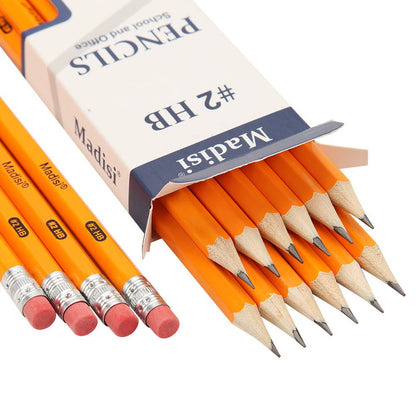 Madisi Wood-Cased #2 HB Pencils, Yellow, Pre-sharpened, 16 Packs of 12-Count, 192 pencils in box