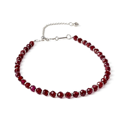 TAGREVO Natural Garnet Crystal Silver Bracelet, 0.12" Faceted Stone Beads Adjustable Jewelry for Women, Handmade Crown Chakra Design for Meditation & Spiritual Gifts