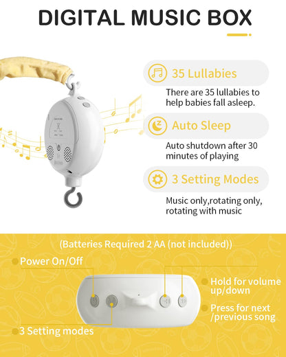 FEISIKE Baby Crib Mobile with 35 Lullabies, 3 Modes Rotation & Music, Soother Toy Adjustable Volume, Sport-Themed Nursery Decor Musical Mobile for Crib or Bassinet