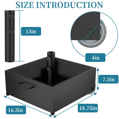 Heavy-Duty Umbrella Base with Wheels,150lb Capacity Fillable Planter Umbrella Stand, Rust-proof Steel Umbrella Holder with Handle & Anti-Collapse Pads, for Outdoor, Patio, Garden, Deck, Poolside, Lawn