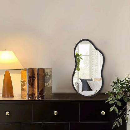 AAZZKANG Irregular Wall Mirror with Wood Framed Small Asymmetrical Black Hanging Mirrors for Bedroom Living Room Bathroom Entryway Dressing Room Decorative