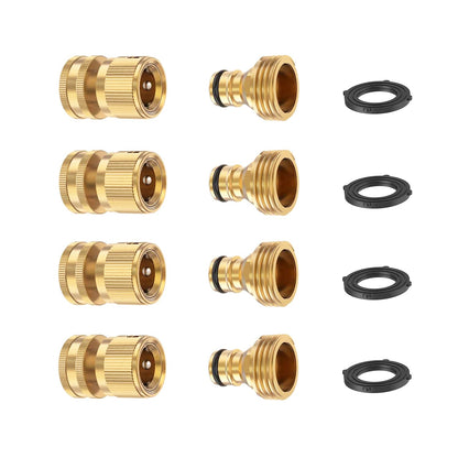FINEST+ Garden Hose Quick Connector, Solid Brass 3/4 Inch Thread Fitting No-Leak Water Hose Female and Male Easy Connect (4 Sets)
