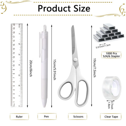 Office Supplies,Desk Accessories,Stapler and Tape Dispenser Set,1000 Staples,Staple Remover,Pen Holder,Folding Phone Holder,Journal Notebook,Ballpoint Pen,Scissor,Ruler,Clear Tape,Sticky Notes,Ect