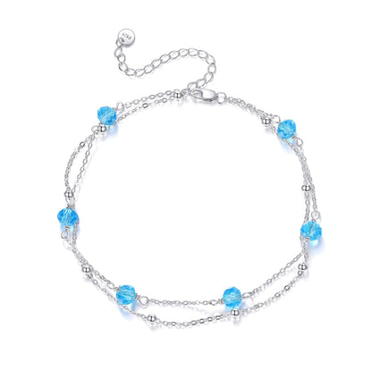 CRMAD March Birthstone Anklet Anklet for Women Sterling Silver Beach Jewelry Gift for Women (mar, anklet 9+2'')