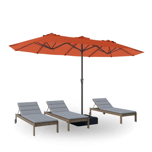 PatioKingdom 15FT Large Patio Umbrella with Base, Double Sided Rectangular Outdoor Umbrella with Sturdy Fiberglass Ribs, Market Umbrella for Pool,Garden,Backyard,Deck (Orange, 15FT)