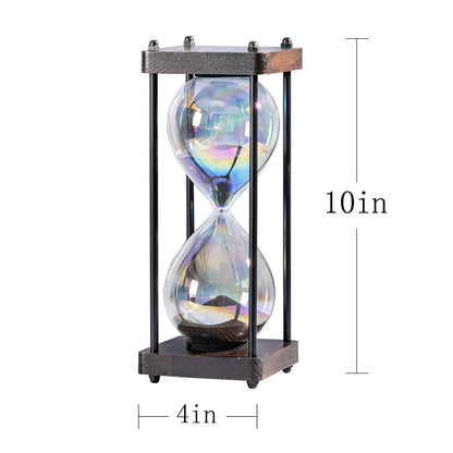 Rainbow Hourglass Timer 60 Minute, Wooden Frame Decorative Sand Timer (Black Sand, Large Size)