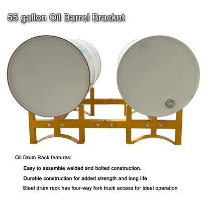 Koxuyim Heavy Duty Oil Drums Rack Stackable 55 Gallons 2200Lbs Load Capacity, Mobile Oil Barrel Bracket with Four-Way Fork Truck Access, Drum Rack Steel Powder Coated Yellow