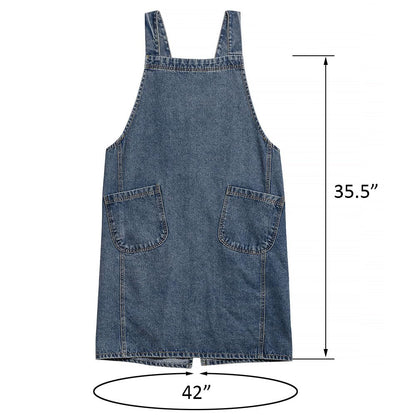 BCHWAY FAMILY Denim Apron with Large Pockets for Cooking Kitchens, Gardening Aprons for Women Men, Bib Jean Apron for Arts Cafe Work (Style B, Deep Blue)