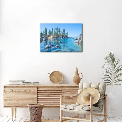 Pacimo Nature Landscape Wall Art Prints on Canvas Modern Poster for Bedroom Office Living Room - Vibrant Forest & Rocky Lake Framed Canvas Wall Art Stretch and Framed Ready to Hang 12"x18"